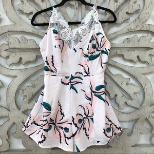 LUXMI BLUSH PINK FLORAL LACE ROMPER